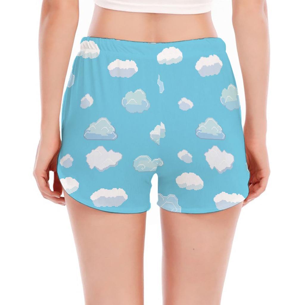 Pixel Cloud Pattern Print Women's Split Running Shorts