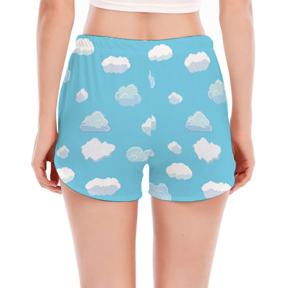 Pixel Cloud Pattern Print Women's Split Running Shorts