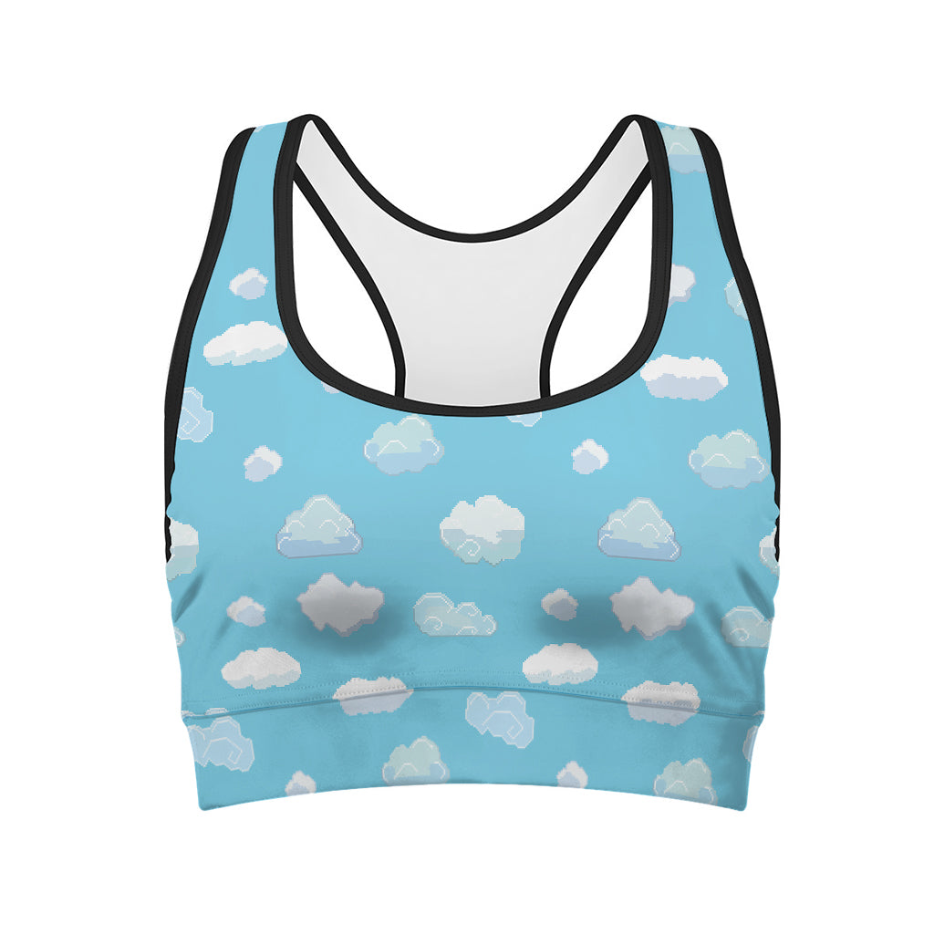 Pixel Cloud Pattern Print Women's Sports Bra