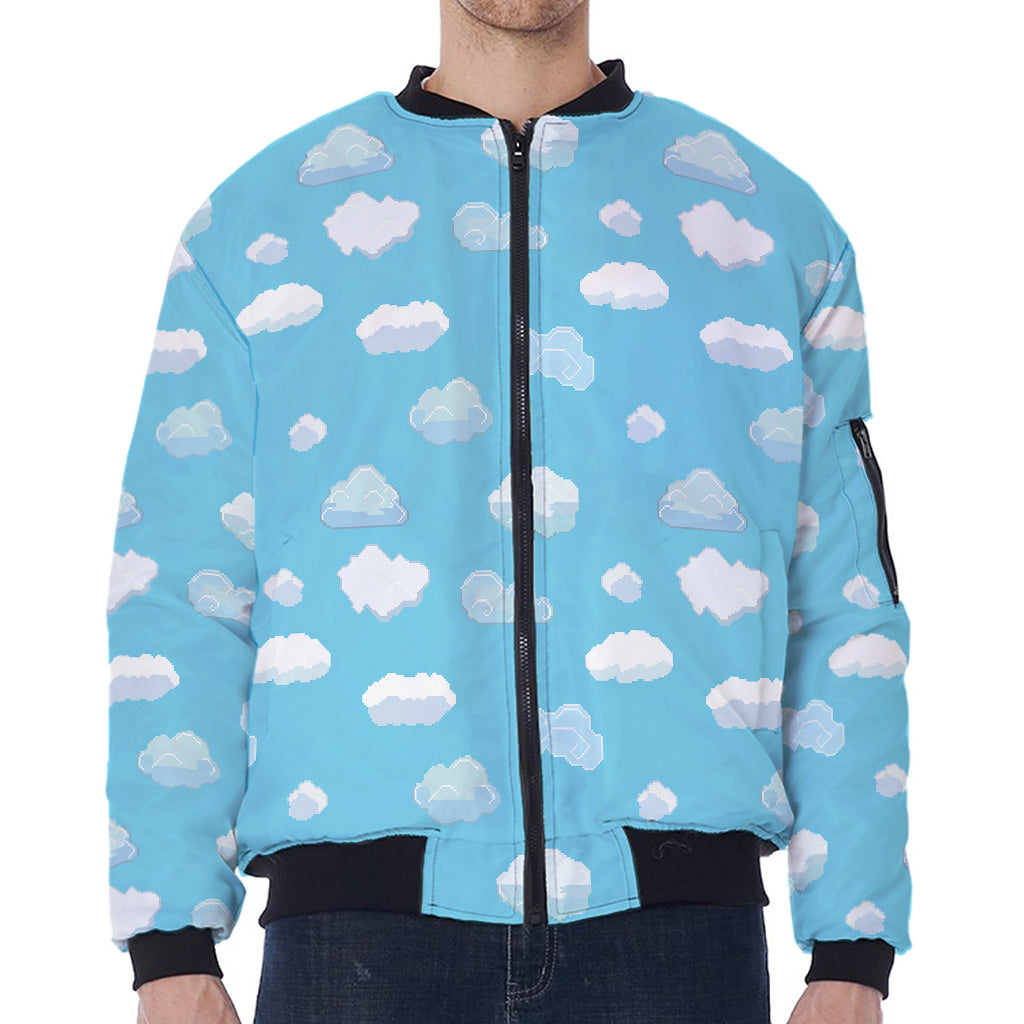 Pixel Cloud Pattern Print Zip Sleeve Bomber Jacket