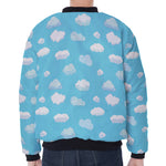 Pixel Cloud Pattern Print Zip Sleeve Bomber Jacket