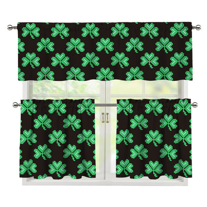 Pixel Clover St. Patrick's Day Print 3 Piece Kitchen Curtains