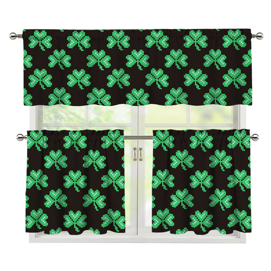 Pixel Clover St. Patrick's Day Print 3 Piece Kitchen Curtains