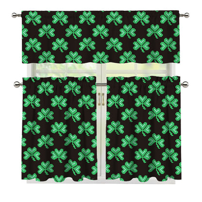 Pixel Clover St. Patrick's Day Print 3 Piece Kitchen Curtains