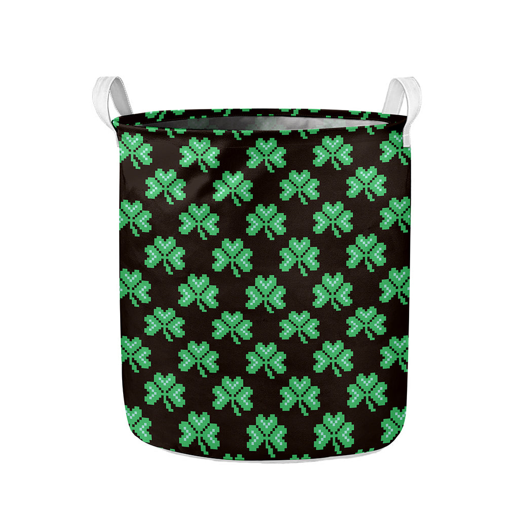 Pixel Clover St. Patrick's Day Print Collapsible Laundry Basket