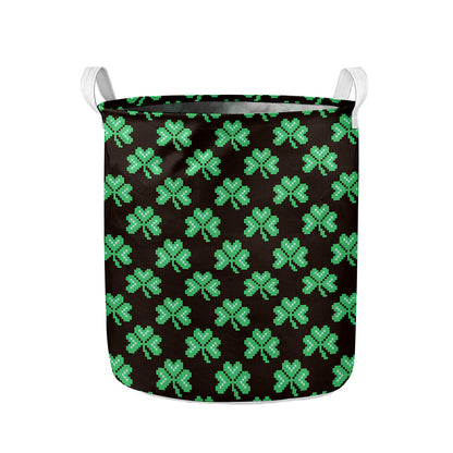 Pixel Clover St. Patrick's Day Print Collapsible Laundry Basket