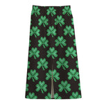 Pixel Clover St. Patrick's Day Print Cotton Front Slit Maxi Skirt