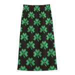 Pixel Clover St. Patrick's Day Print Cotton Front Slit Maxi Skirt