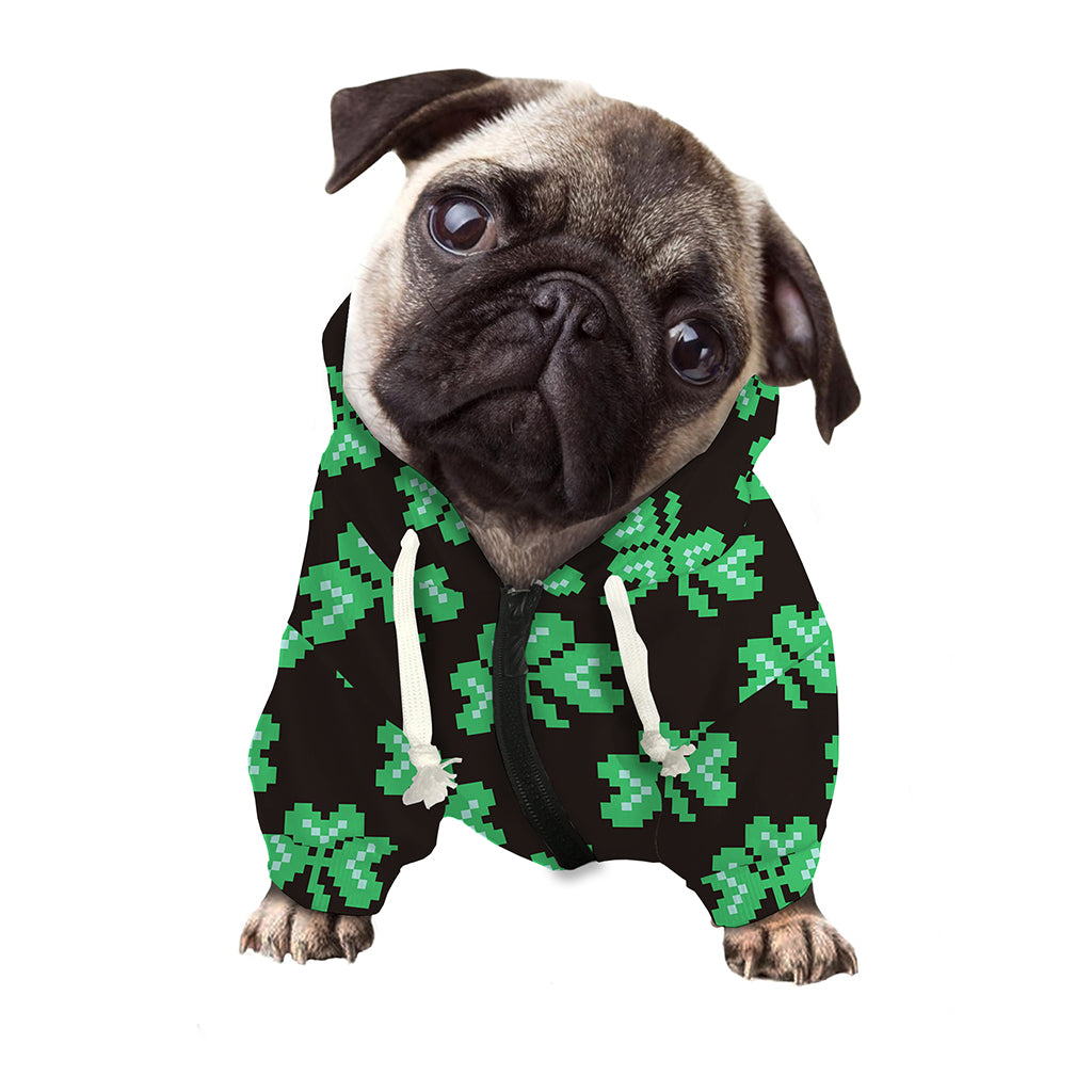 Pixel Clover St. Patrick's Day Print Dog Zip Up Hoodie