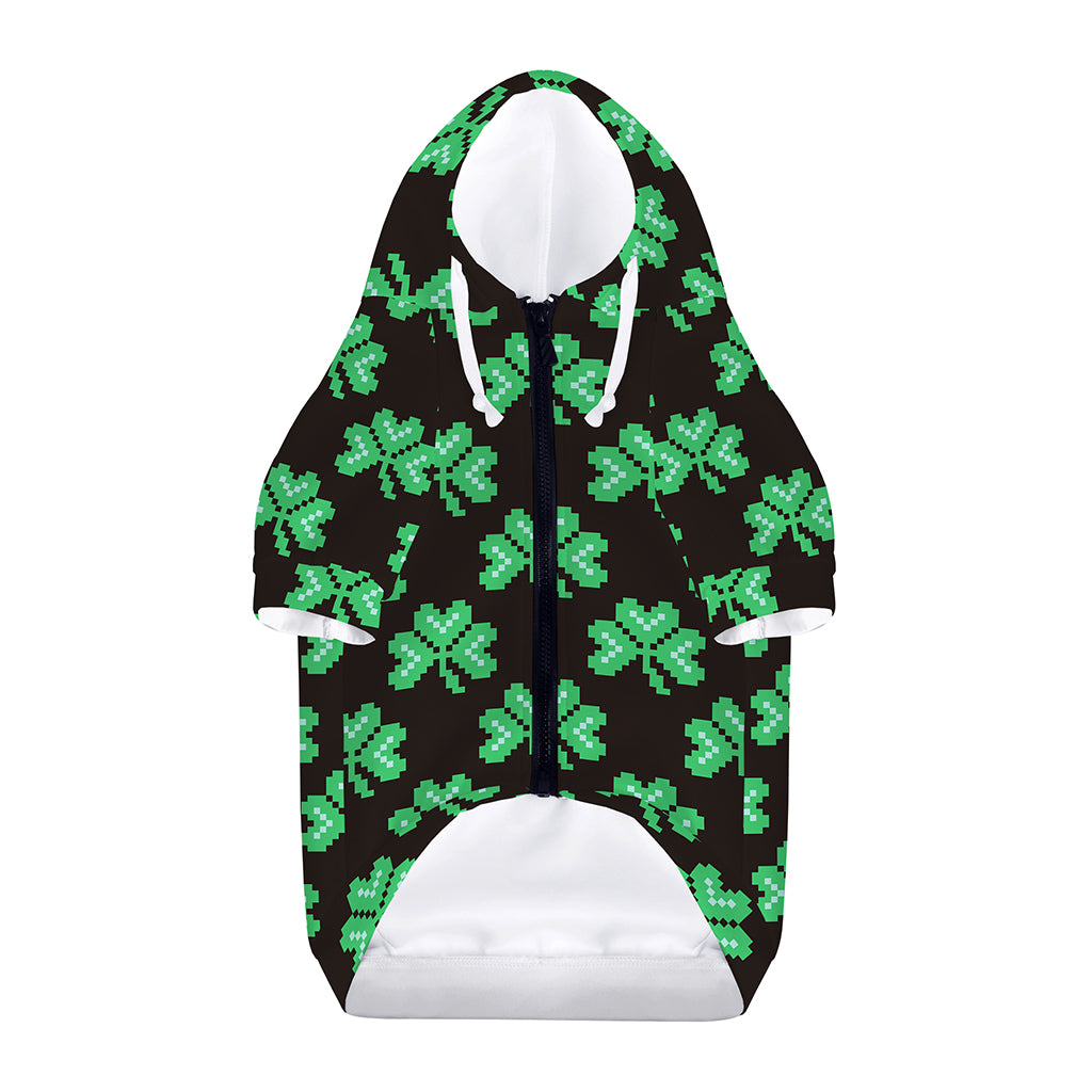 Pixel Clover St. Patrick's Day Print Dog Zip Up Hoodie
