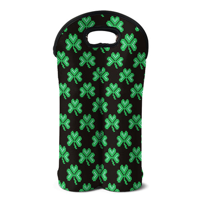 Pixel Clover St. Patrick's Day Print Double Neoprene Wine Tote