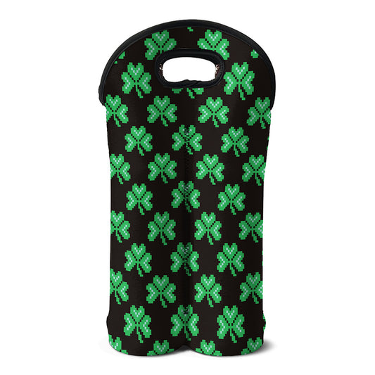 Pixel Clover St. Patrick's Day Print Double Neoprene Wine Tote