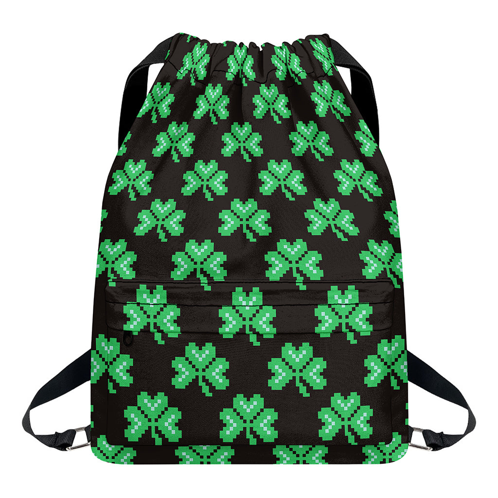 Pixel Clover St. Patrick's Day Print Drawstring Backpack