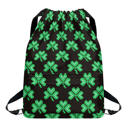 Pixel Clover St. Patrick's Day Print Drawstring Backpack