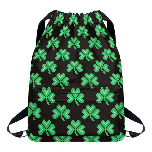 Pixel Clover St. Patrick's Day Print Drawstring Backpack