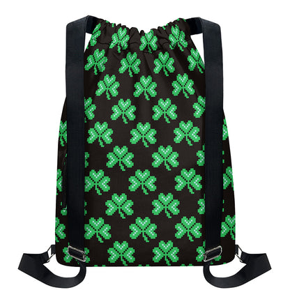 Pixel Clover St. Patrick's Day Print Drawstring Backpack