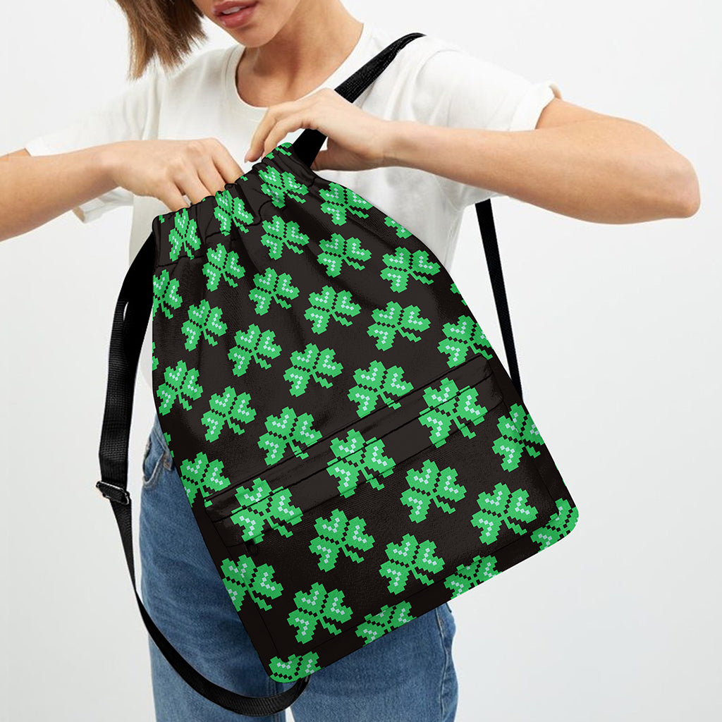 Pixel Clover St. Patrick's Day Print Drawstring Backpack