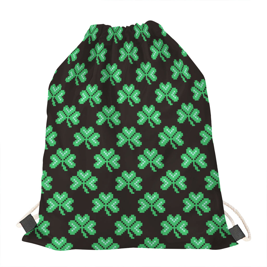 Pixel Clover St. Patrick's Day Print Drawstring Bag