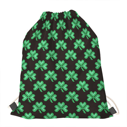 Pixel Clover St. Patrick's Day Print Drawstring Bag