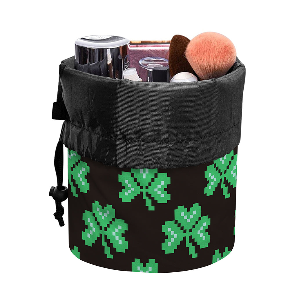 Pixel Clover St. Patrick's Day Print Drawstring Makeup Bag