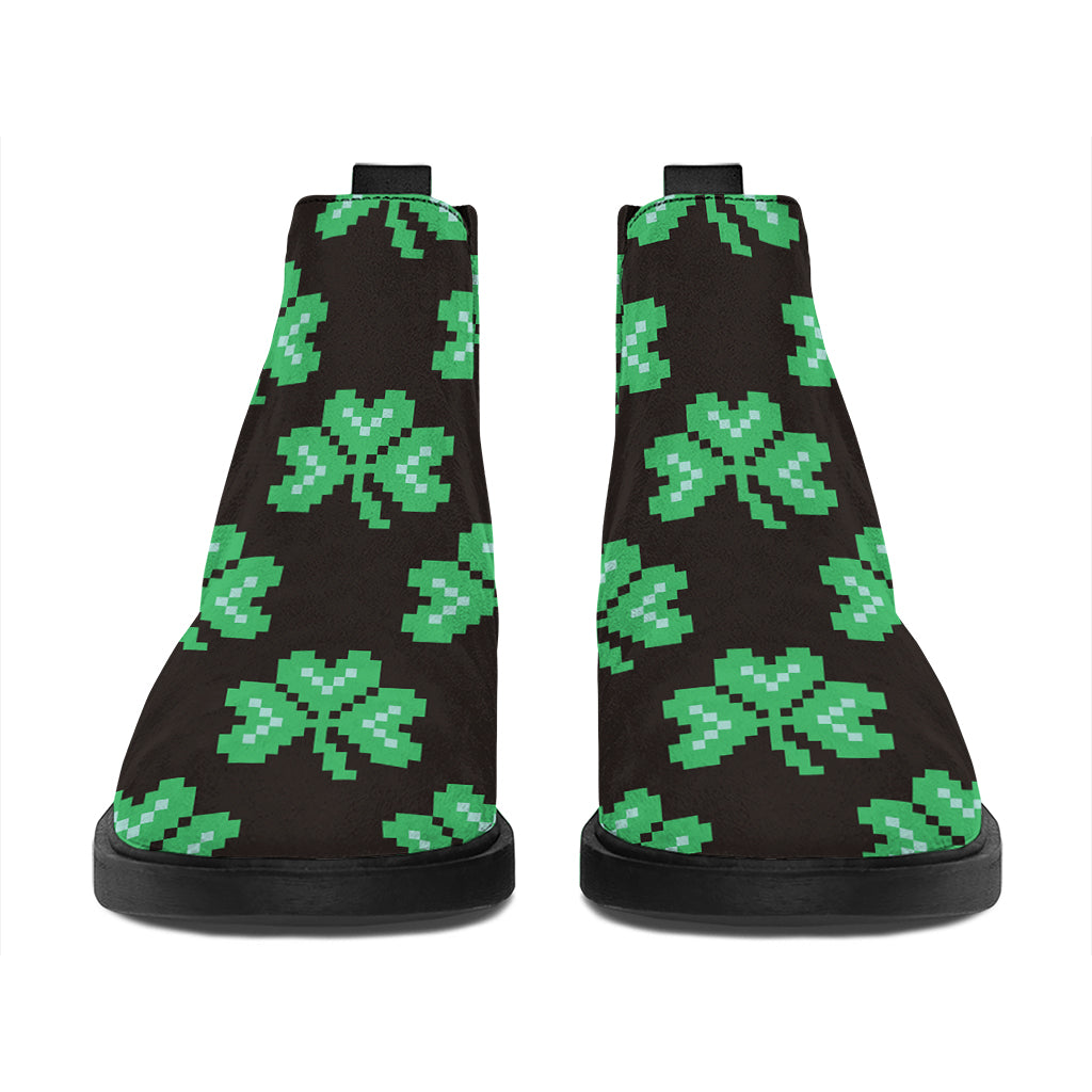 Pixel Clover St. Patrick's Day Print Flat Ankle Boots