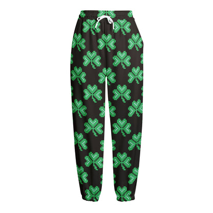 Pixel Clover St. Patrick's Day Print Fleece Lined Knit Pants