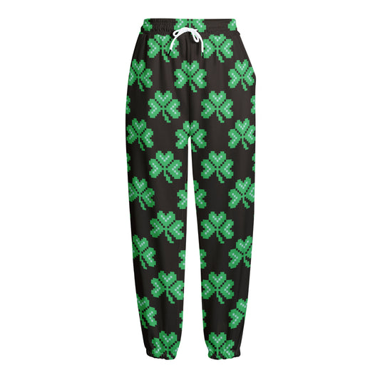 Pixel Clover St. Patrick's Day Print Fleece Lined Knit Pants