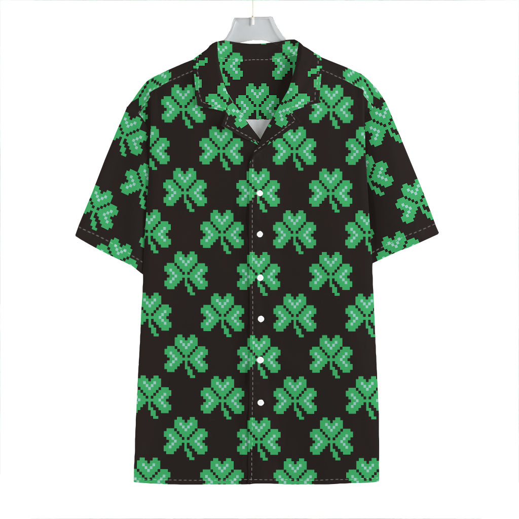 Pixel Clover St. Patrick's Day Print Hawaiian Shirt