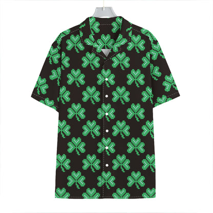 Pixel Clover St. Patrick's Day Print Hawaiian Shirt