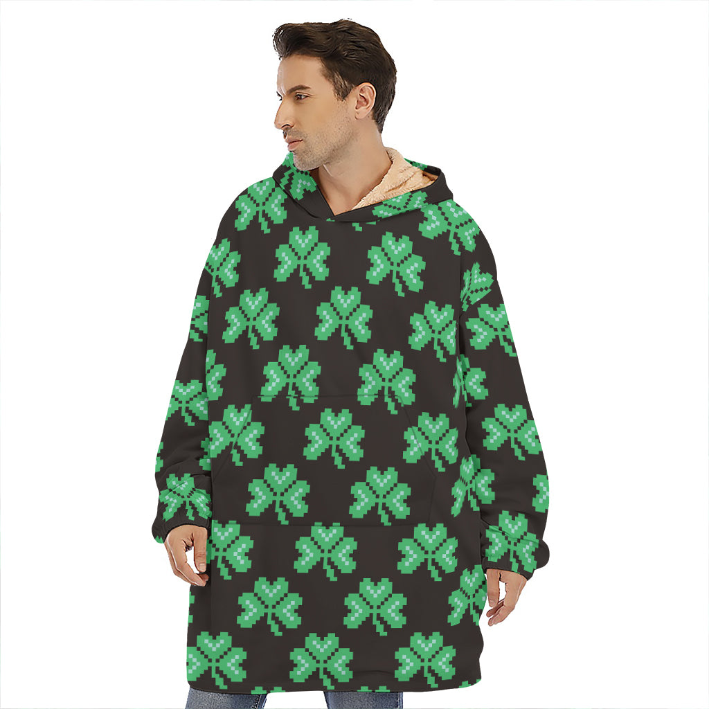 Pixel Clover St. Patrick's Day Print Hoodie Blanket