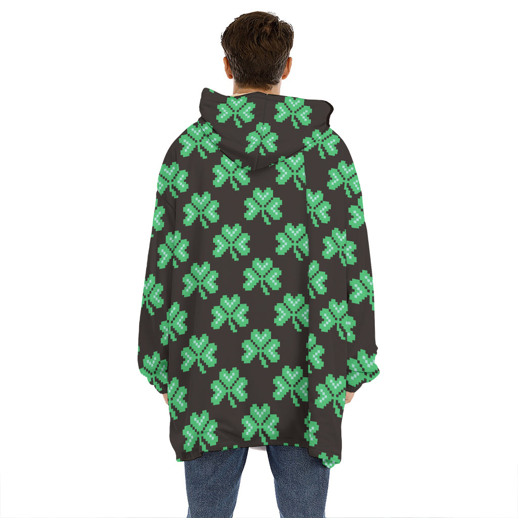 Pixel Clover St. Patrick's Day Print Hoodie Blanket
