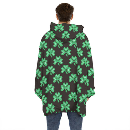 Pixel Clover St. Patrick's Day Print Hoodie Blanket