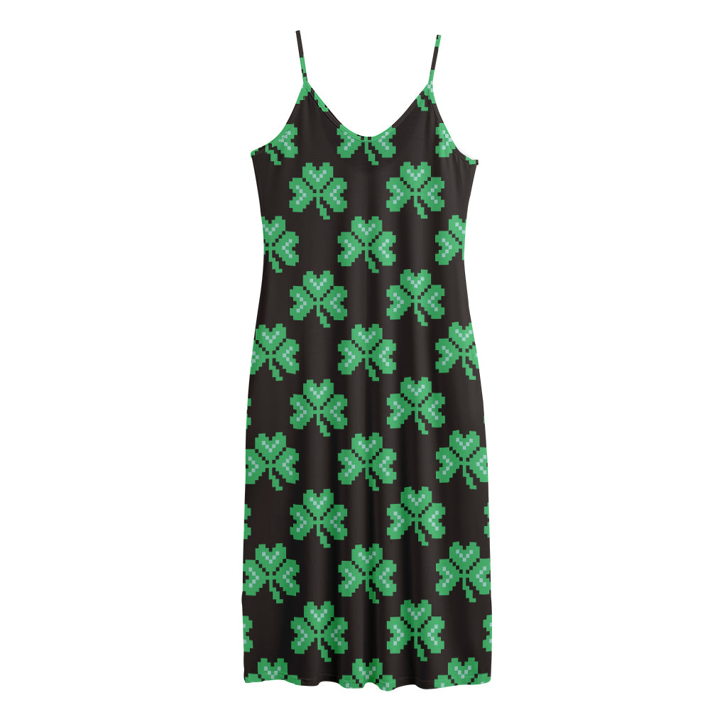 Pixel Clover St. Patrick's Day Print Jersey Midi Cami Dress