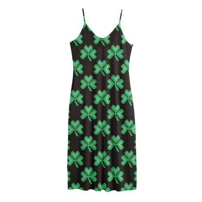 Pixel Clover St. Patrick's Day Print Jersey Midi Cami Dress