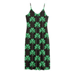 Pixel Clover St. Patrick's Day Print Jersey Midi Cami Dress