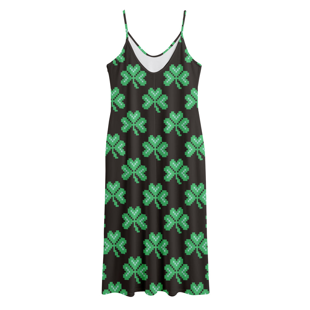 Pixel Clover St. Patrick's Day Print Jersey Midi Cami Dress