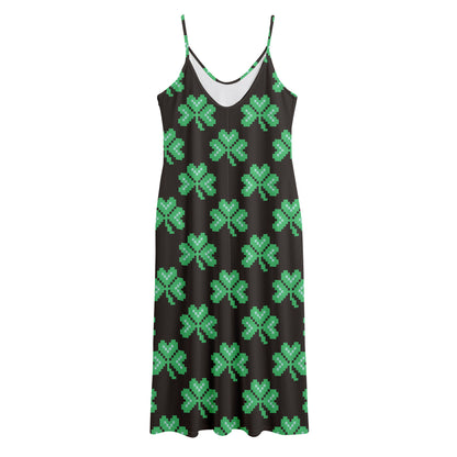 Pixel Clover St. Patrick's Day Print Jersey Midi Cami Dress