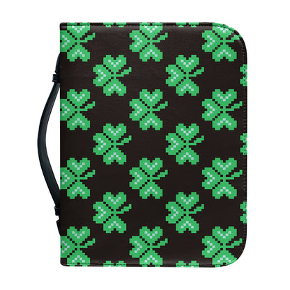 Pixel Clover St. Patrick's Day Print Leather Bible Cover