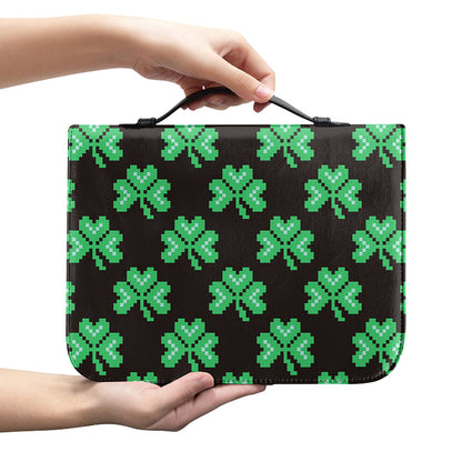 Pixel Clover St. Patrick's Day Print Leather Bible Cover