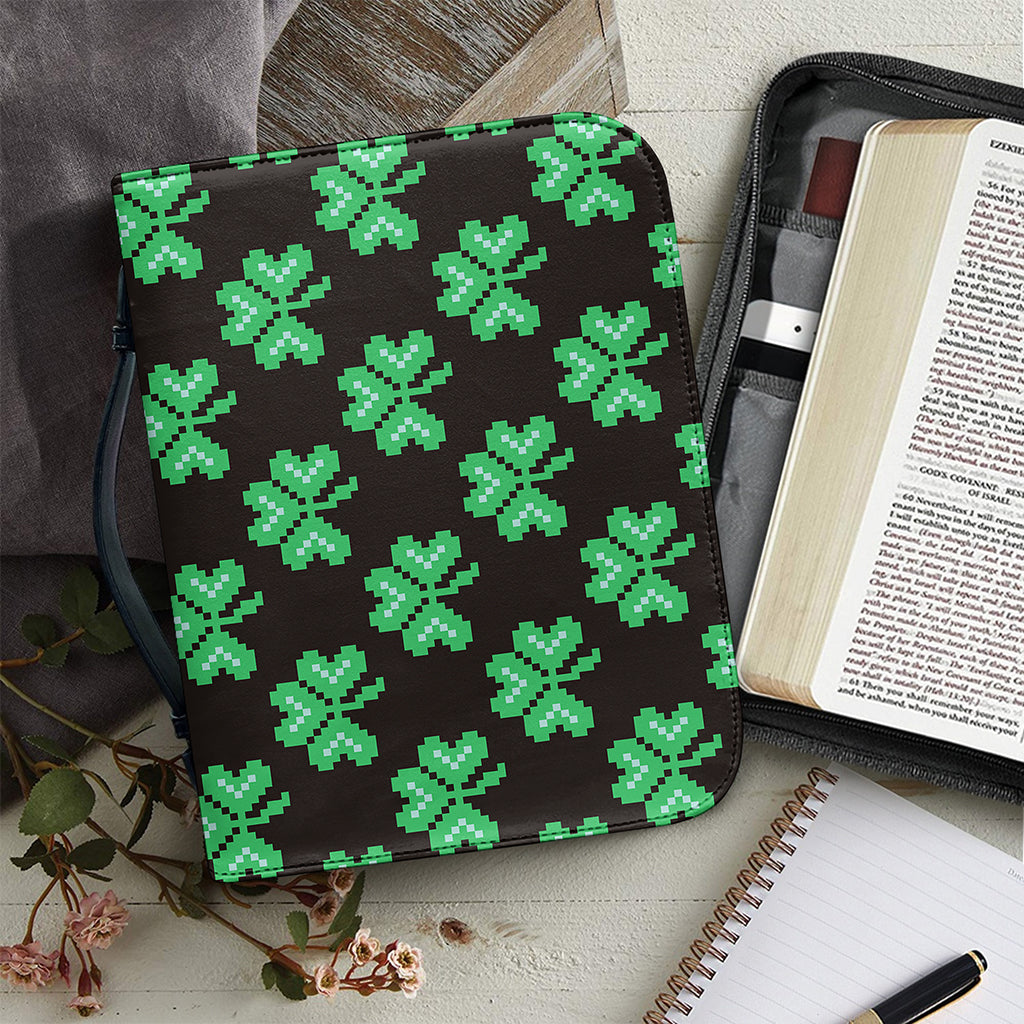 Pixel Clover St. Patrick's Day Print Leather Bible Cover