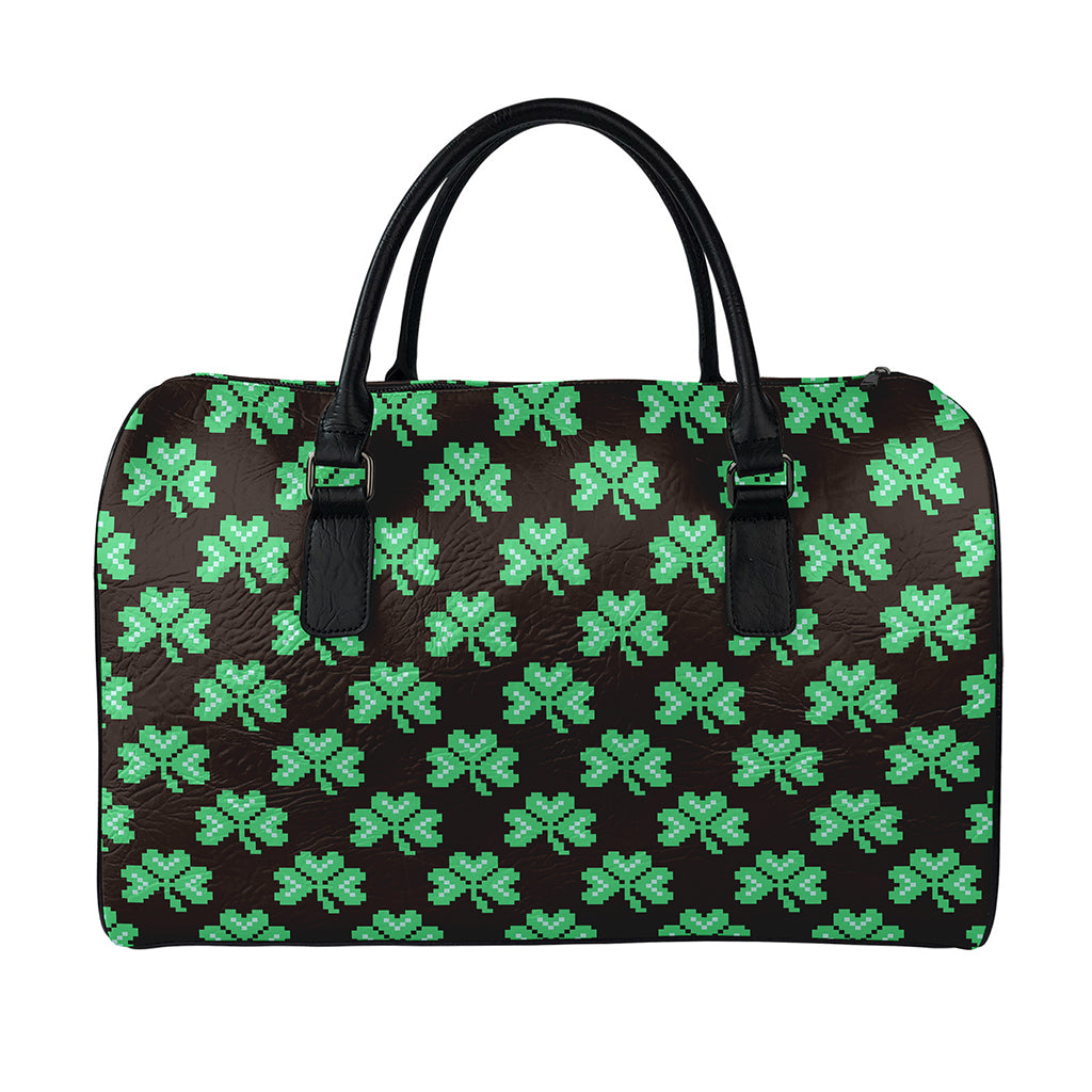 Pixel Clover St. Patrick's Day Print Leather Duffle Bag