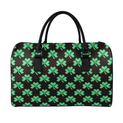 Pixel Clover St. Patrick's Day Print Leather Duffle Bag