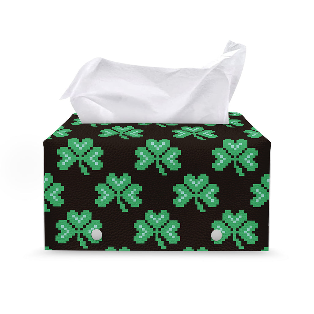 Pixel Clover St. Patrick's Day Print Leather Tissue Box Cover