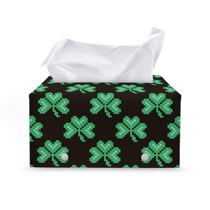 Pixel Clover St. Patrick's Day Print Leather Tissue Box Cover