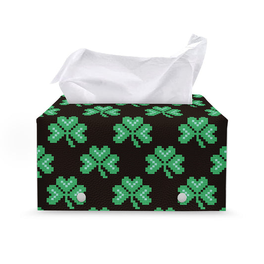 Pixel Clover St. Patrick's Day Print Leather Tissue Box Cover