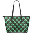 Pixel Clover St. Patrick's Day Print Leather Tote Bag With Zipper