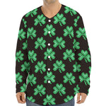 Pixel Clover St. Patrick's Day Print Long Sleeve Baseball Jersey