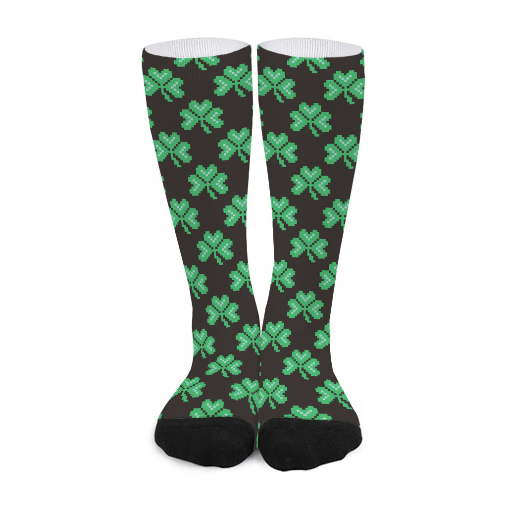 Pixel Clover St. Patrick's Day Print Long Socks