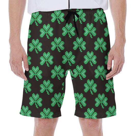 Pixel Clover St. Patrick's Day Print Men's Beach Shorts
