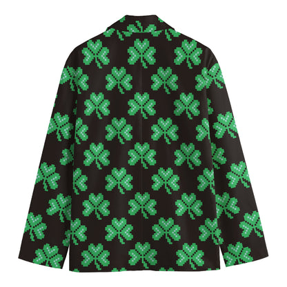 Pixel Clover St. Patrick's Day Print Men's Blazer